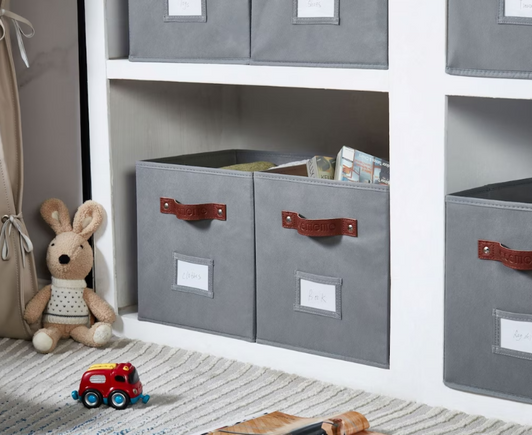 DECOMOMO Fabric Storage Cubes Closet Organizer Cubby Bins with Handles - Set of 6, 12" X 12" X 4"-A2ZHOME