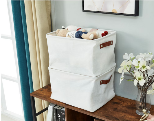 DECOMOMO Large 6-Pack Water Resistant Storage Bin with Handles - Creamy, 12" X 16" X 4", Set of 6-A2ZHOME