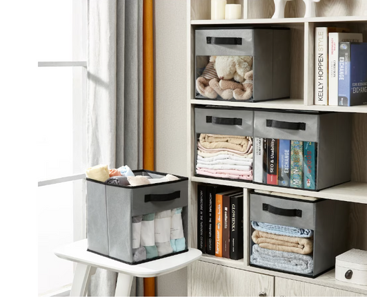 DECOMOMO Fabric Storage Cubes with Transparent Front - Closet Organizer Cubby Bins, 12" X 12" X 4"-A2ZHOME