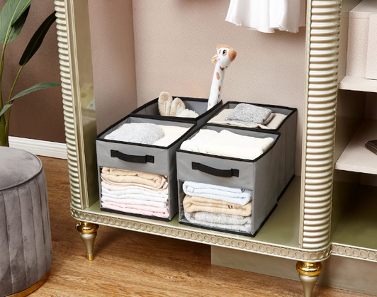 DECOMOMO Fabric Storage Cubes with Transparent Front - Closet Organizer Cubby Bins, 12" X 12" X 4"-A2ZHOME
