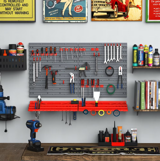 A2ZHOME 54 Piece Pegboard and Shelf Tool Organizer - Wall Mounted Garage Storage (4.33" X 20.67" X 22.83")-A2ZHOME