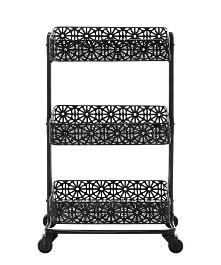 Linon Home Decor Black Metal Three Tier Cart 18x14.51x13.8" (6/CASE) - Stylish and Practical Cart-A2ZHOME