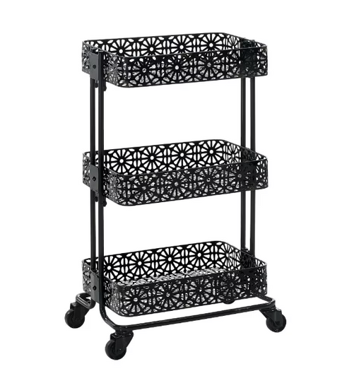 Linon Home Decor Black Metal Three Tier Cart 18x14.51x13.8" (6/CASE) - Stylish and Practical Cart-A2ZHOME