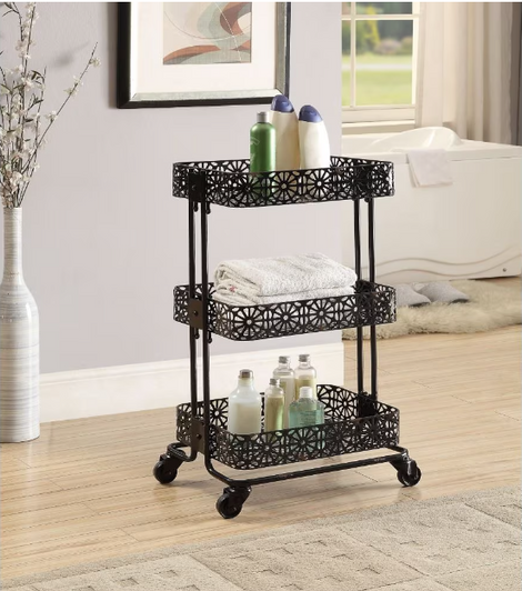 Linon Home Decor Black Metal Three Tier Cart 18x14.51x13.8" (6/CASE) - Stylish and Practical Cart-A2ZHOME