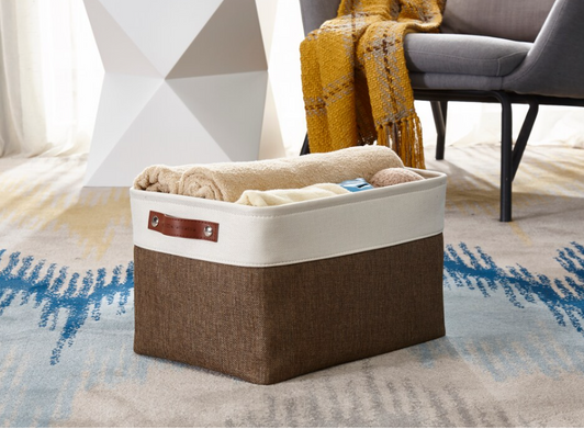 DECOMOMO Extra Large Foldable Fabric Storage Bins w/Handles - Brown and White 14x16x4" (Set of 3) - Spacious and Stylish Storage-A2ZHOME