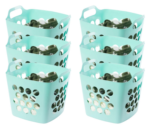 Basicwise Flexible Plastic Laundry Basket Holder Square Storage Hamper - Green 11x15x11" (6/CASE) - Versatile and Convenient Laundry Storage-A2ZHOME