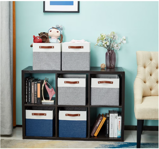 DECOMOMO 11" Cube Collapsible Sturdy Storage Bin - Grey and White (11" X 13" X 6") - Versatile and Stylish Storage Solution (Set of 4)-A2ZHOME