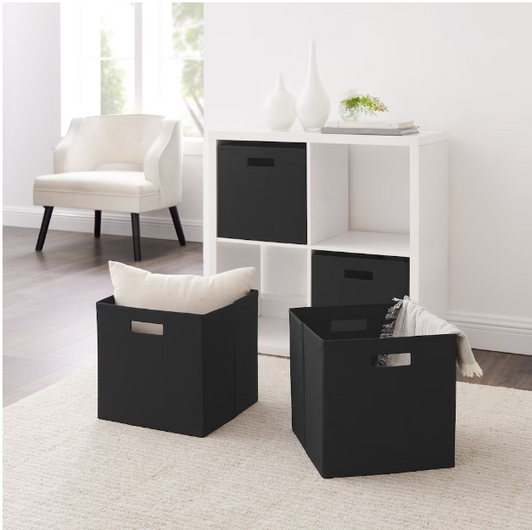 Linon Home Décor Products Reynosa Storage Bin Black 2-Pack 14" X 14" X 3" (6/CASE)-A2ZHOME