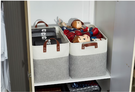 DECOMOMO 42L Foldable Storage Bin with Handles - Grey and White (4" X 18" X 4") - Set of 31 - Efficient and Spacious Storage Solution-A2ZHOME