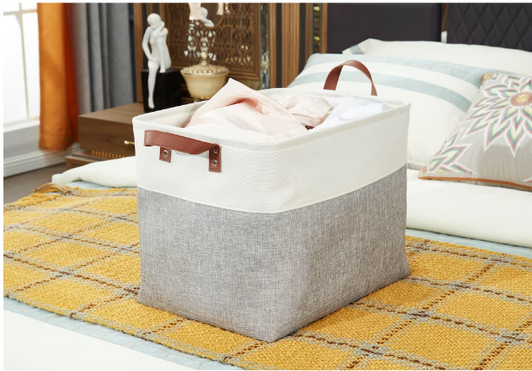 DECOMOMO 42L Foldable Storage Bin with Handles - Grey and White (4" X 18" X 4") - Set of 31 - Efficient and Spacious Storage Solution-A2ZHOME