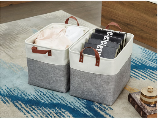 DECOMOMO 42L Foldable Storage Bin with Handles - Grey and White (4" X 18" X 4") - Set of 31 - Efficient and Spacious Storage Solution-A2ZHOME