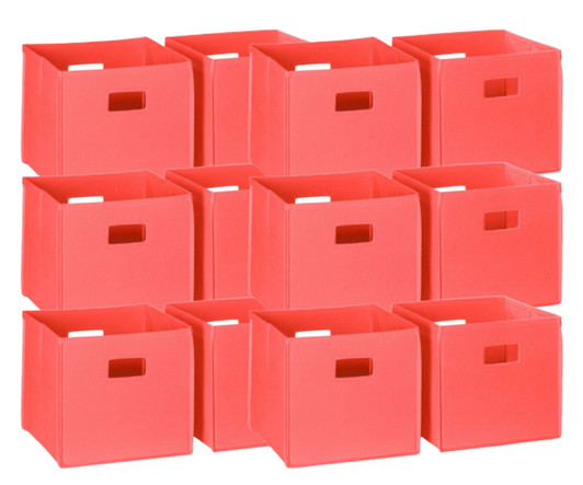 RiverRidge Home Fabric Folding Bins in Coral (2-Pack) - Compact and Colorful Storage Solution (11" X 11" X 1.5") - Case of 6-A2ZHOME