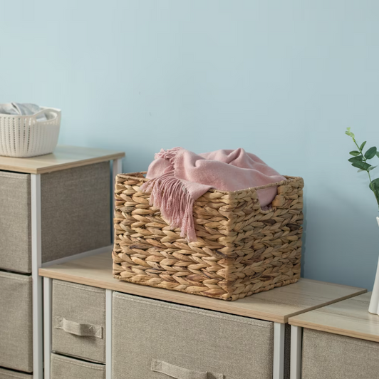 Vintiquewise Natural Decorative Woven Water Hyacinth Storage Basket - Versatile and Stylish Organizer (13" X 11" X 9") - Case of 6-A2ZHOME