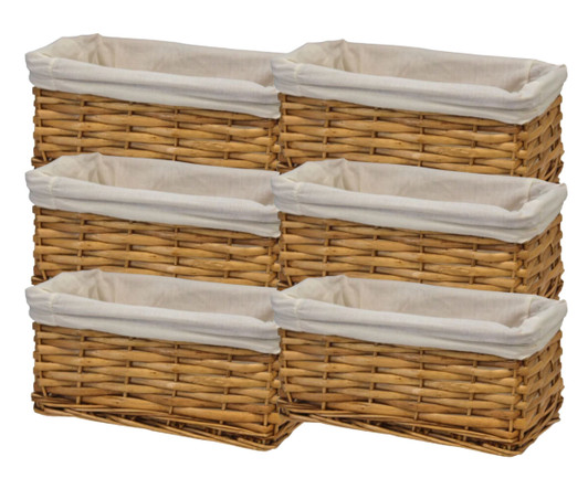 Vintiquewise Willow Shelf Basket lined with White Lining, Small (11" X 13" X 9") - Case of 6-A2ZHOME
