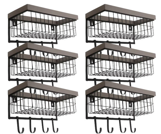 StyleWell 16-inch Wire Shelf Storage with 4 Removable Hooks - Black/Grey (15.8" X 8" X 10.2") - Case of 6-A2ZHOME
