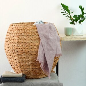 Vintiquewise Natural Multipurpose Barrel Storage Tub with Lid - Basket for Organizing - Ottoman Stool - 19.5" X 19.5" X 19.5" (6/CASE)-A2ZHOME