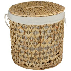 Northlight 16" Natural Woven Laundry Hamper Basket with Cotton Liner and Lid - 16.42" X 16.61" X 17.17" (6/CASE)-A2ZHOME