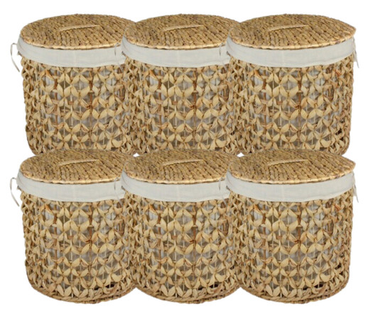 Northlight 16" Natural Woven Laundry Hamper Basket with Cotton Liner and Lid - 16.42" X 16.61" X 17.17" (6/CASE)-A2ZHOME