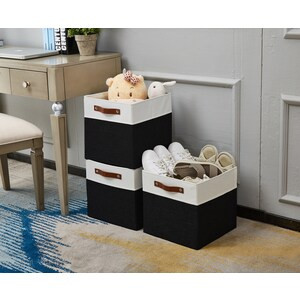 DECOMOMO 12" Cube Collapsible Sturdy Storage Bin - Black And White - 13" x 13" x 6" (Set of 4)-A2ZHOME