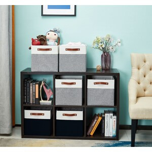 DECOMOMO 12" Cube Collapsible Sturdy Storage Bin - Black And White - 13" x 13" x 6" (Set of 4)-A2ZHOME