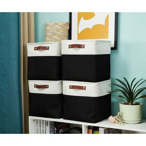 DECOMOMO Cube 11" Foldable Storage Bin with Handles - Black And White - 11" x 13" x 6" (Set of 4)-A2ZHOME