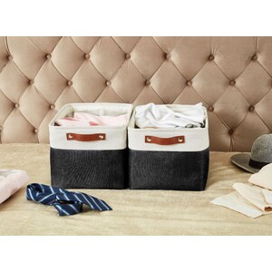 DECOMOMO Large Foldable Fabric Storage Bin W/Handles - Black and White (12" x 16" x 4") - Set of 3-A2ZHOME