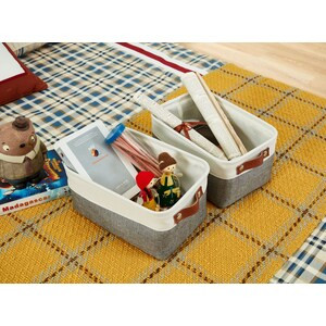 DECOMOMO Small 6 Packs Foldable Storage Bin W/Handles - Grey And White 11" x 13" x 6" - Set of 6-A2ZHOME