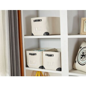 DECOMOMO Large Foldable Fabric Storage Bin W/Handles and Label Holder - Grey (Set of 3) - 12"x16"x3"-A2ZHOME