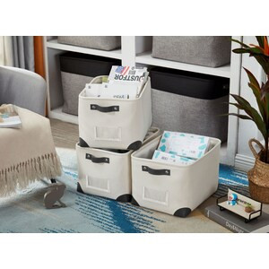 DECOMOMO Large Foldable Fabric Storage Bin W/Handles and Label Holder - Grey (Set of 3) - 12"x16"x3"-A2ZHOME