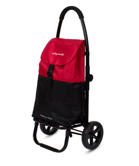Playmarket Go Two Compact Shopping Trolley - Cherry/Black (6/CASE) - 15"x7"x22"-A2ZHOME