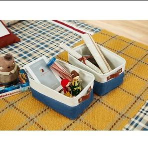DECOMOMO Small 6 Packs Foldable Storage Bin with Handles - Navy Blue and White (Set of 6) - 11"x13"x6"-A2ZHOME