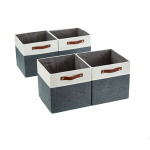 DECOMOMO 12" Cube Collapsible Sturdy Storage Bin - Slate Grey and White (Set of 4) - 13"x13"x4"-A2ZHOME