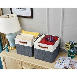 DECOMOMO 12" Cube Collapsible Sturdy Storage Bin - Slate Grey and White (Set of 4) - 13"x13"x4"-A2ZHOME