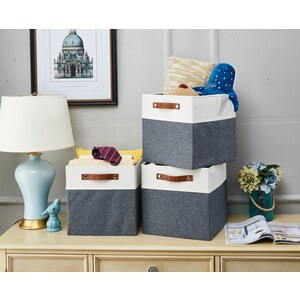 DECOMOMO 12" Cube Collapsible Sturdy Storage Bin - Slate Grey and White (Set of 4) - 13"x13"x4"-A2ZHOME