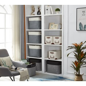 DECOMOMO Jumbo Foldable Storage Bin with Handles - Slate Grey and White (Set of 3) - 14"x18"x4"-A2ZHOME