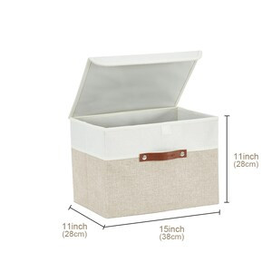 DECOMOMO Collapsible Sturdy Storage Bin with Lid - Beige and White (Set of 3) - 12"x16"x6"-A2ZHOME