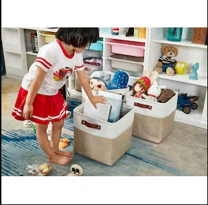 DECOMOMO Cube 11" Foldable Storage Bin with Handles - Beige and White (Set of 4) - 11"x13"x6"-A2ZHOME