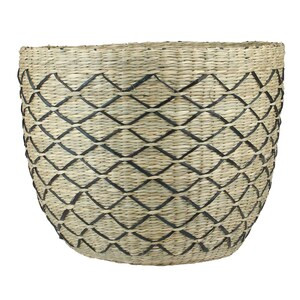 Northlight 12" Natural Brown and Black Woven Lattice Seagrass Basket - Set of 6 - 14"x18"x5"-A2ZHOME
