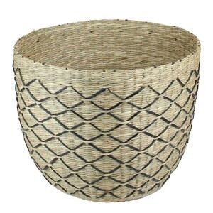 Northlight 12" Natural Brown and Black Woven Lattice Seagrass Basket - Set of 6 - 14"x18"x5"-A2ZHOME