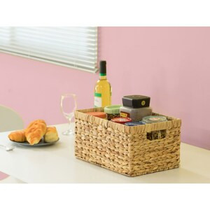 Vintiquewise Natural Woven Water Hyacinth Wicker Rectangular Storage Bin Basket with Handles - Medium (Case of 6) - 2"x15"x9"-A2ZHOME