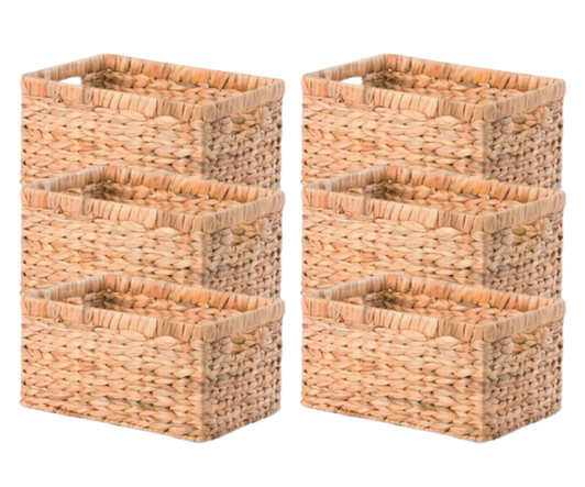 Vintiquewise Natural Woven Water Hyacinth Wicker Rectangular Storage Bin Basket with Handles - Medium (Case of 6) - 2"x15"x9"-A2ZHOME