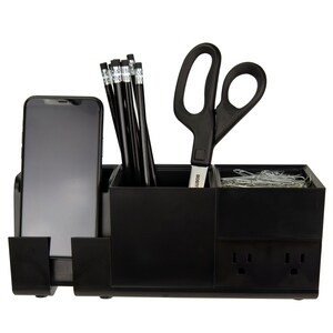Bostitch Konnect Stackable Desk Organizer + Power Station - 4-Piece Set, Black - 11"x5"x7"-A2ZHOME
