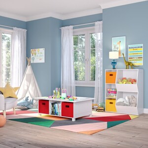 RiverRidge Home 3-Cubby, 2-Veggie Bin Floor Cabinet in White for Kids - 21"x41"x6"-A2ZHOME