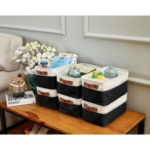 DECOMOMO Small 6 Packs Foldable Storage Bins with Handles - Black and White (Set of 6) - 11"x13"x6"-A2ZHOME