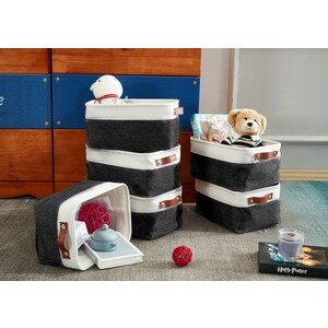 DECOMOMO Small 6 Packs Foldable Storage Bins with Handles - Black and White (Set of 6) - 11"x13"x6"-A2ZHOME