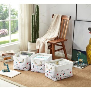 DECOMOMO Foldable Storage Bins with Cotton Rope Baskets - Eiffel Tower White (Set of 3) - 12"x16"x3"-A2ZHOME