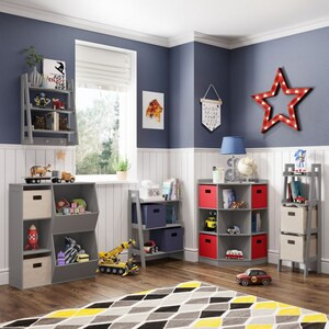 RiverRidge Home 3-Cubby, 2-Veggie Bin Floor Cabinet in Gray for Kids - 21"x41"x6"-A2ZHOME