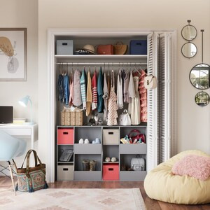 RiverRidge Home 3-Cubby, 2-Veggie Bin Floor Cabinet in Gray for Kids - 21"x41"x6"-A2ZHOME