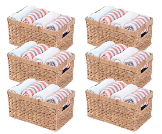 Vintiquewise Natural Water Hyacinth Rectangular Storage Bin Basket - (Case of 6) - 11"x13"x9"-A2ZHOME