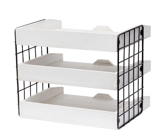 Elegant Designs 12.5 inch White Wash Home Office Wood Desk Organizer Mail Letter Tray with 3 Shelves (Case of 6) - 13"x15"x5"-A2ZHOME